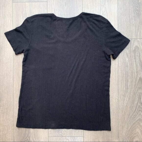 Revolve LNA Short Sleeve Torn Pocket Tee Oversized T-Shirt Scoop Neck Black XS - Picture 11 of 13